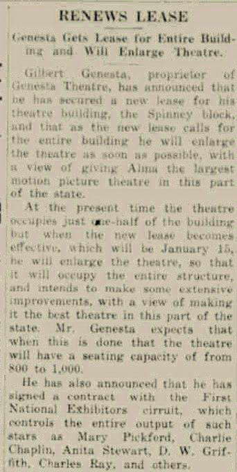 Regent Theater - Aug 7 1919 Expansion As Genesta (newer photo)